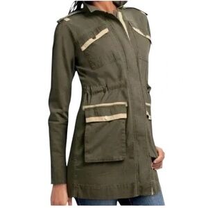 CAbi Khaki Utility Jacket with Beige Accents